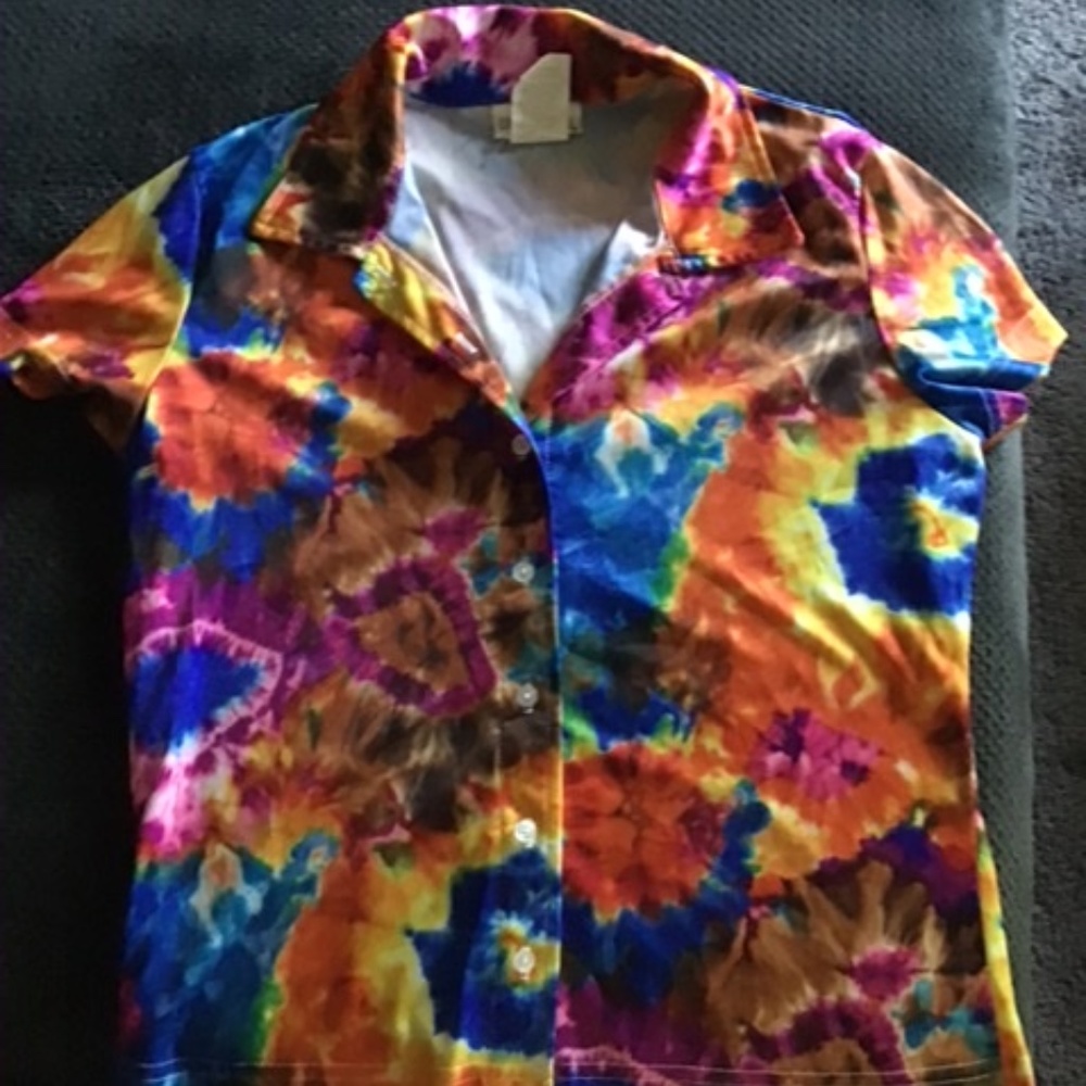Anchor blue vintage silk button up